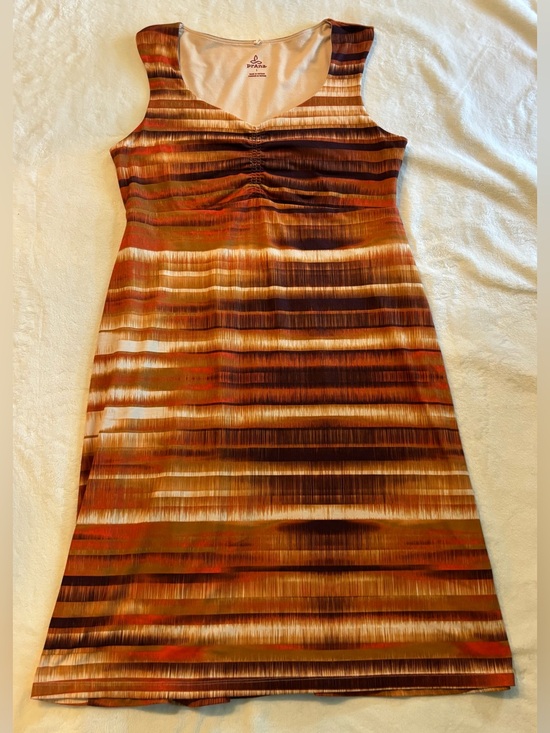 Prana Dresses & Skirts - Prana Striped Sleeveless Midi Dress — Brown & Tan with Rust Accents